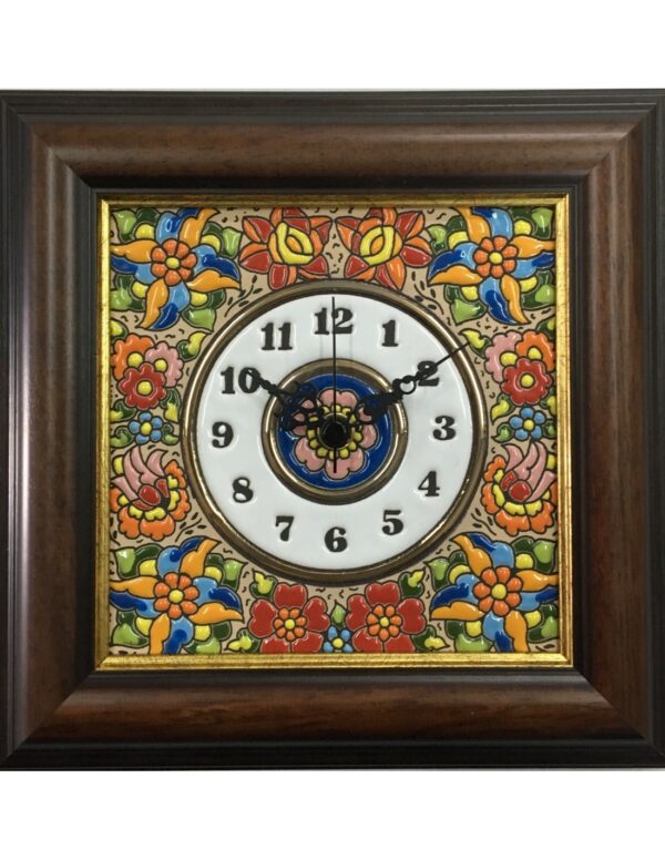 Reloj azulejo cerámica española decorativa andaluza. Con marco 22 cms. 02150301
